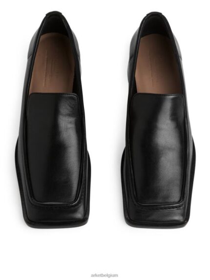ARKET schoenen 0DXJP689 zwart Leren loafers met vierkante neus vrouwen