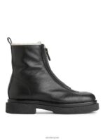 ARKET schoenen 0DXJP732 zwart leren laarzen van imitatiebont vrouwen - Image 2