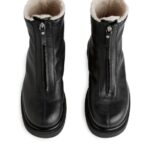 ARKET schoenen 0DXJP732 zwart leren laarzen van imitatiebont vrouwen
